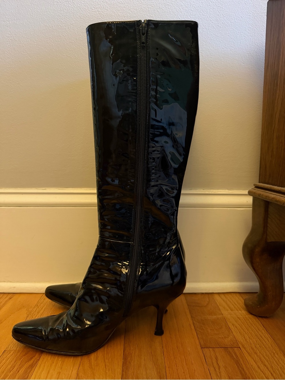 Stuart Weitzman Black Patent Knee-High Stiletto Boots